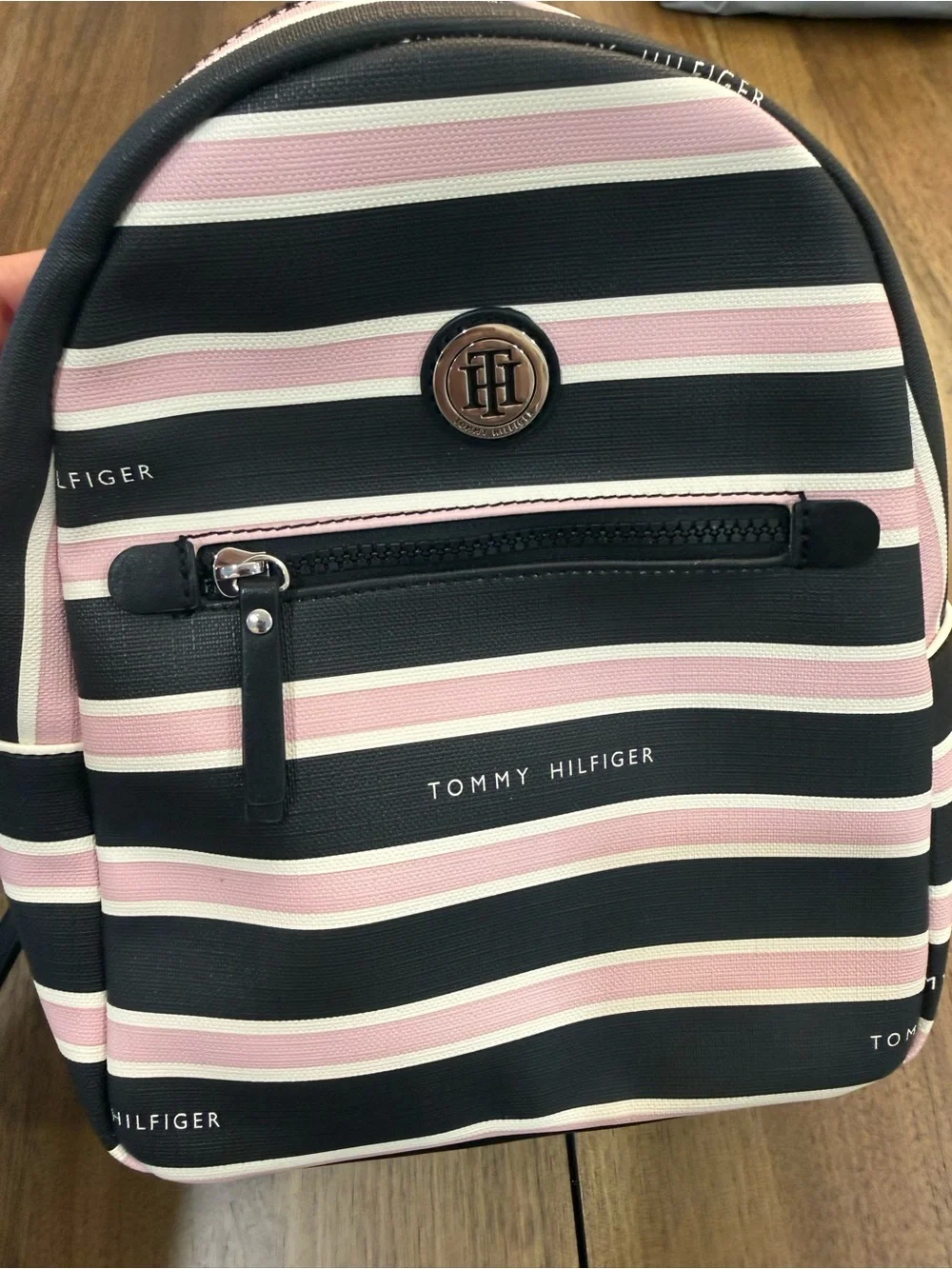 Tommy Hilfiger Black, Pink & White Striped Mini Backpack